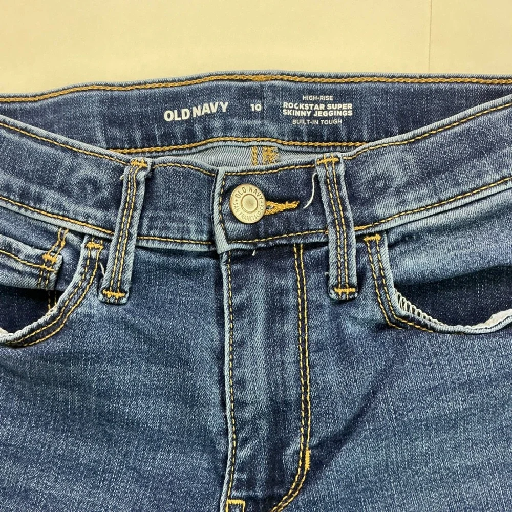 Old Navy Blue Rockstar Super Skinny Jeggings Kids Sz 10 High Rise Built-In Tough